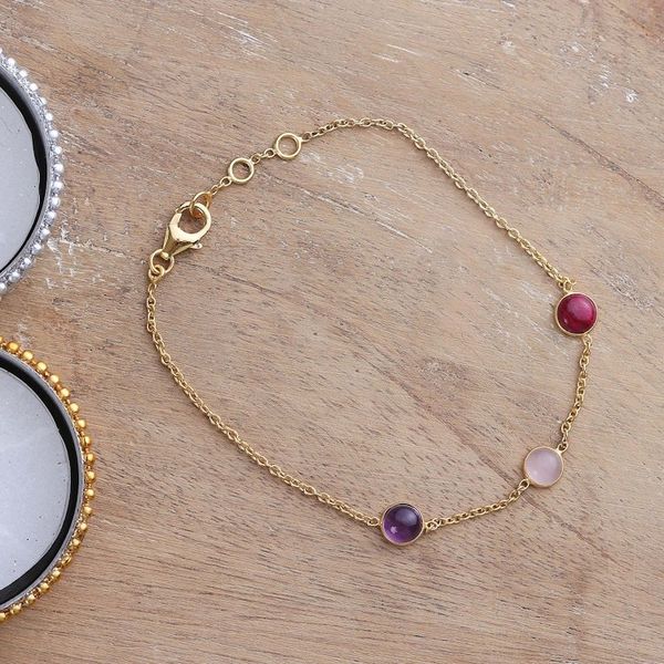 Alternate image for Classic 18k Gold-Plated Multi-Gemstone Pendant Bracelet Delhi Tresures