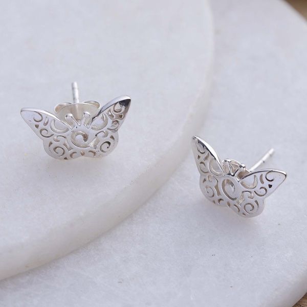 Alternate image for Butterfly-Shaped Sterling Silver Button Earrings from India Fluttering Charm