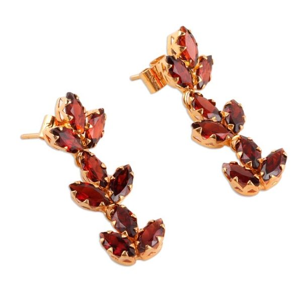 Alternate image for 22k Gold-Plated Leafy Garnet Dangle Earrings from India Golden Red Leaves