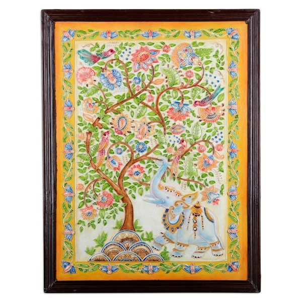 Alternate image for Handcrafted Tree and Elephant Marble Wall Art from India Wondrous Harmony