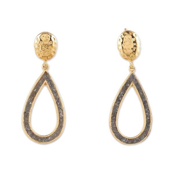Alternate image for Textured Gold-Plated Dangle Earrings with Labradorite Chips Evening Flair