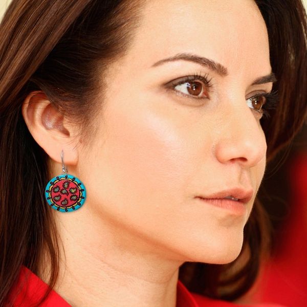 Alternate image for Paisley-Themed Hand-Painted Red Ceramic Dangle Earrings Circle of Paisley