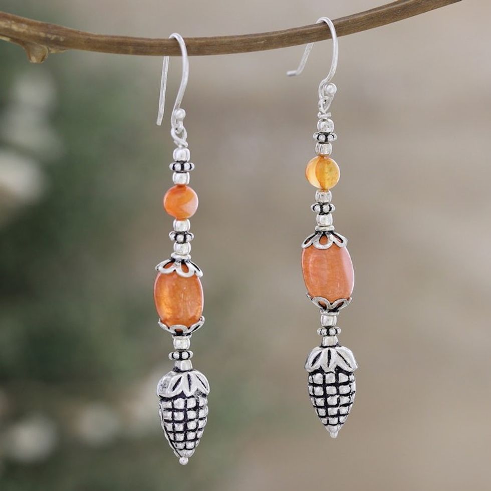 Carnelian and Sterling Silver Fashion Dangle Earrings 'Sunset Garden'