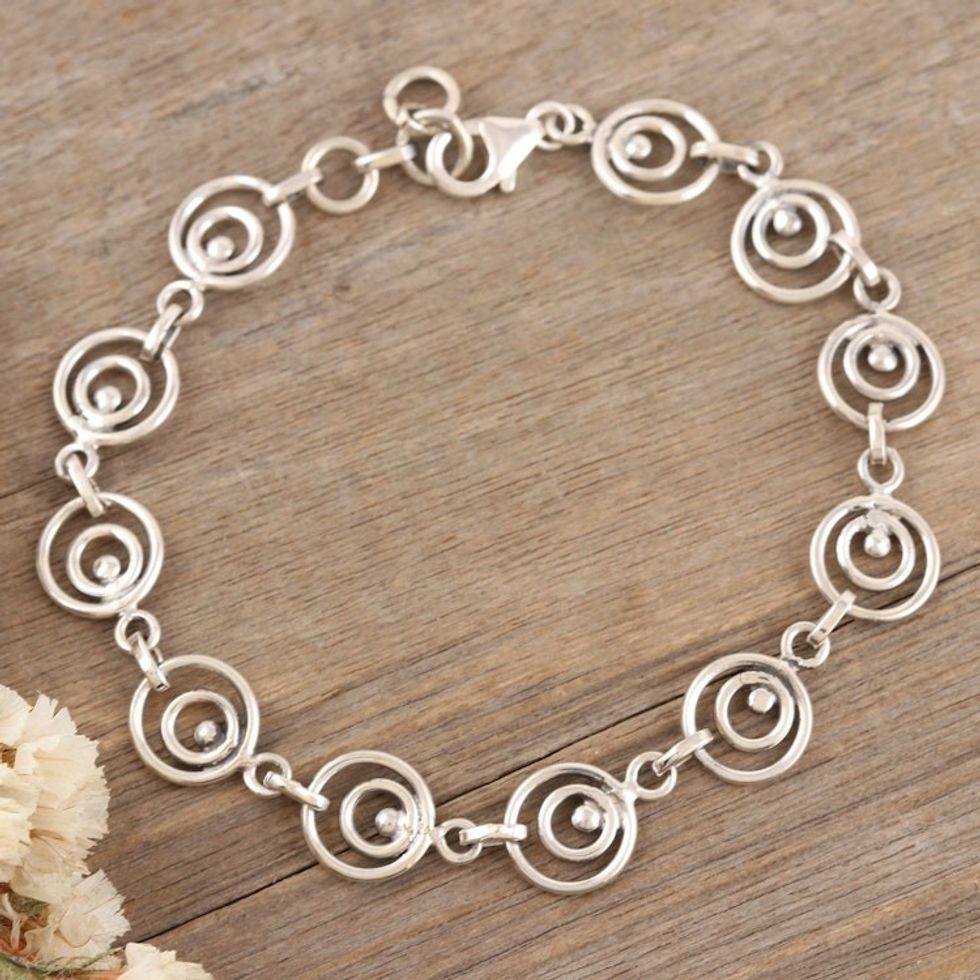 Unisex Sterling Silver Link Bracelet Handcrafted in India 'Spirals of Hope'