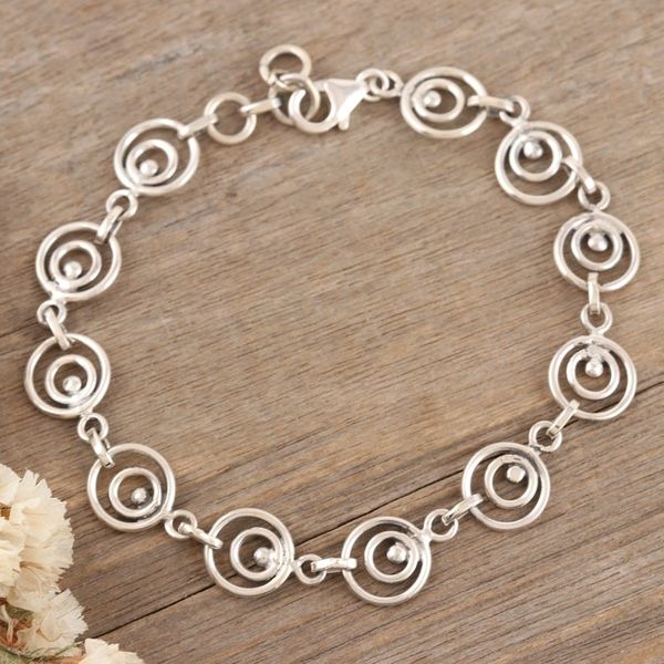 Alternate image for Unisex Sterling Silver Link Bracelet Handcrafted in India Spirals of Hope