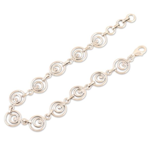 Alternate image for Unisex Sterling Silver Link Bracelet Handcrafted in India Spirals of Hope