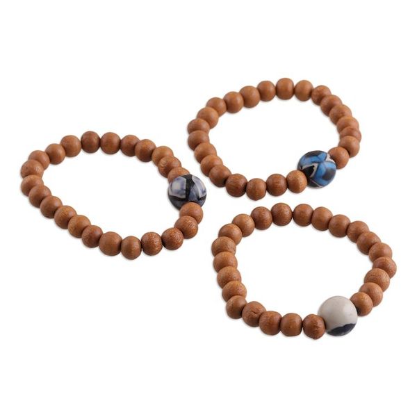 Alternate image for 3 Painted Wood Ceramic Beaded Stretch Pendant Bracelets United Orbs