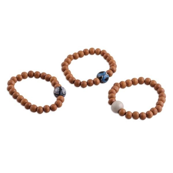 Alternate image for 3 Painted Wood Ceramic Beaded Stretch Pendant Bracelets United Orbs