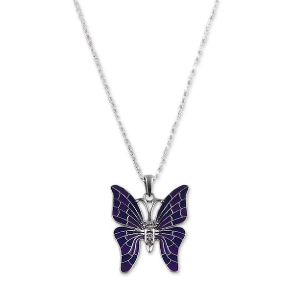 Alternate image for Hand-Painted Blue Sterling Silver Butterfly Pendant Necklace Butterflys Magical Colors