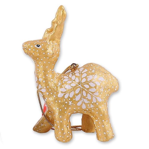 Alternate image for Set of 4 Handmade Snowflake Reindeer Papier Mache Ornaments Celebration Reindeer