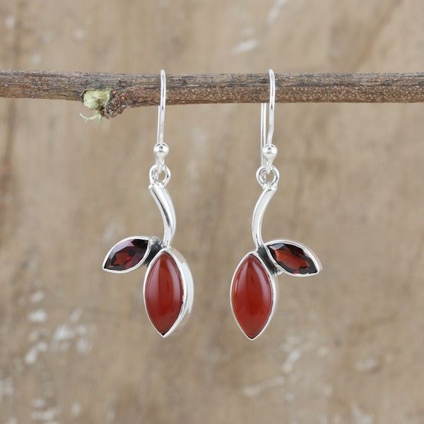Alternate image for Leafy Dangle Earrings with Carnelian and Garnet Jewels Romance Leaf