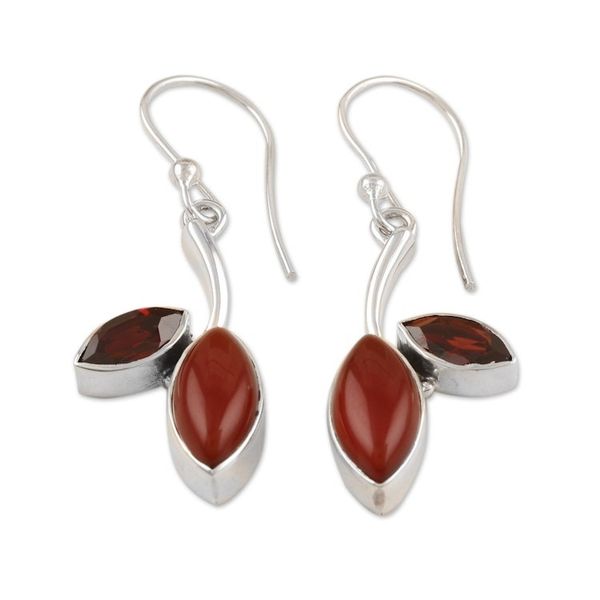 Alternate image for Leafy Dangle Earrings with Carnelian and Garnet Jewels Romance Leaf