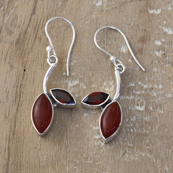 Alternate image for Leafy Dangle Earrings with Carnelian and Garnet Jewels Romance Leaf