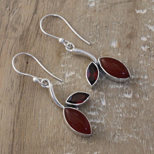 Alternate image for Leafy Dangle Earrings with Carnelian and Garnet Jewels Romance Leaf