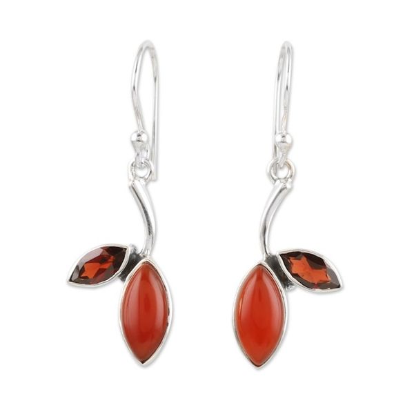Alternate image for Leafy Dangle Earrings with Carnelian and Garnet Jewels Romance Leaf