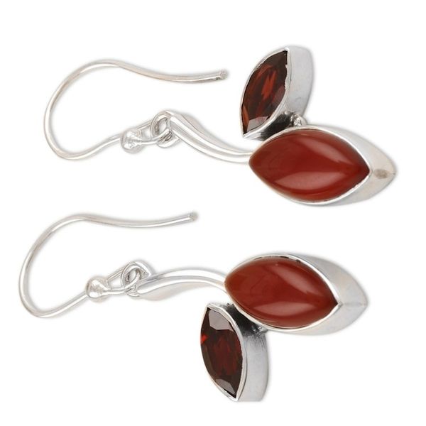 Alternate image for Leafy Dangle Earrings with Carnelian and Garnet Jewels Romance Leaf
