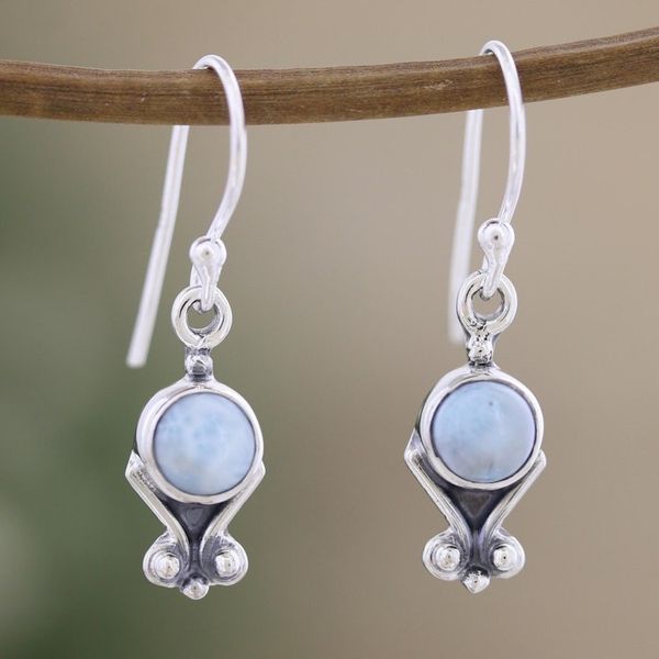 Alternate image for Sterling Silver Dangle Earrings with Natural Larimar Stones Serene Love