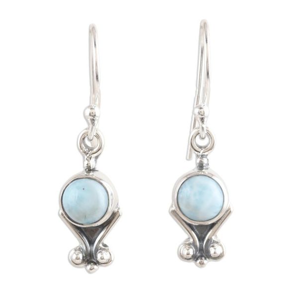 Alternate image for Sterling Silver Dangle Earrings with Natural Larimar Stones Serene Love
