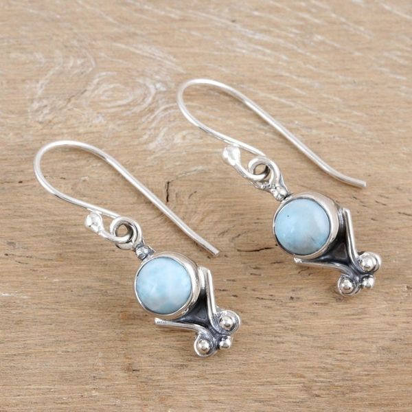 Alternate image for Sterling Silver Dangle Earrings with Natural Larimar Stones Serene Love