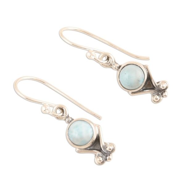 Alternate image for Sterling Silver Dangle Earrings with Natural Larimar Stones Serene Love