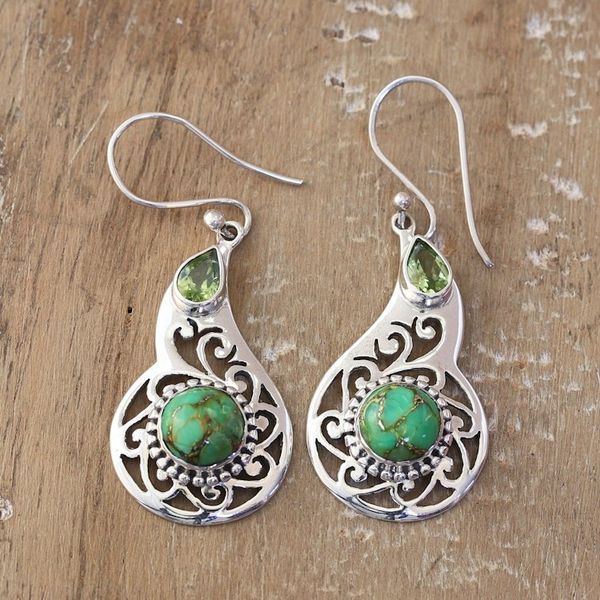 Alternate image for Faceted Peridot and Composite Turquoise Dangle Earrings Lagoon Harmony