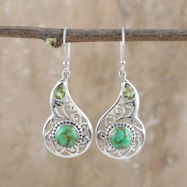 Alternate image for Faceted Peridot and Composite Turquoise Dangle Earrings Lagoon Harmony