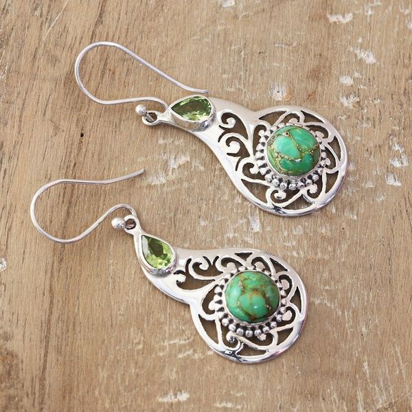 Alternate image for Faceted Peridot and Composite Turquoise Dangle Earrings Lagoon Harmony