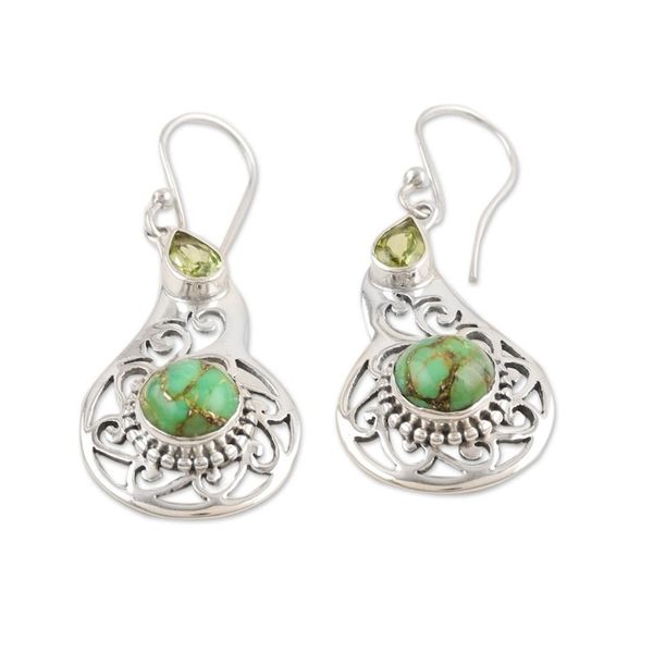Alternate image for Faceted Peridot and Composite Turquoise Dangle Earrings Lagoon Harmony