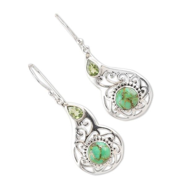 Alternate image for Faceted Peridot and Composite Turquoise Dangle Earrings Lagoon Harmony