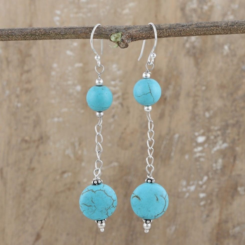 Sterling Silver Dangle Earrings with Calcite Gemstones 'Healing Sky'