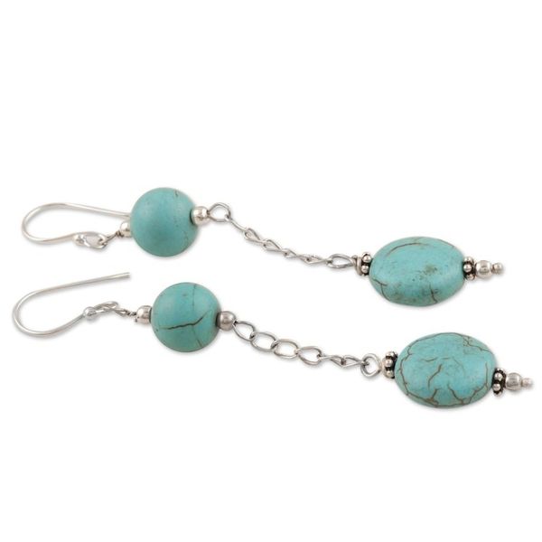 Alternate image for Sterling Silver Dangle Earrings with Calcite Gemstones Healing Sky