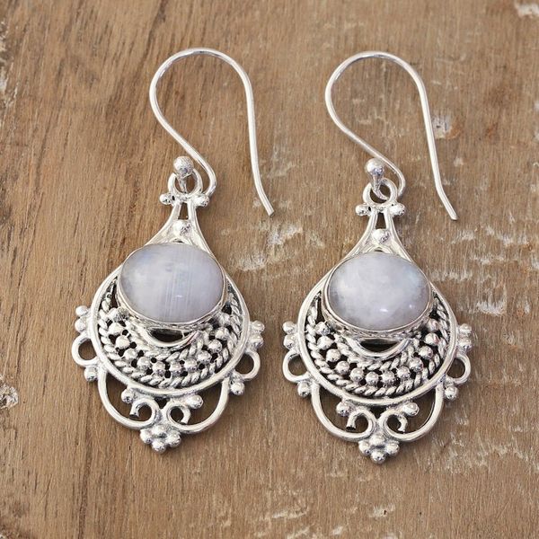 Alternate image for Traditional Dangle Earrings with Rainbow Moonstone Gems Celestial Joy