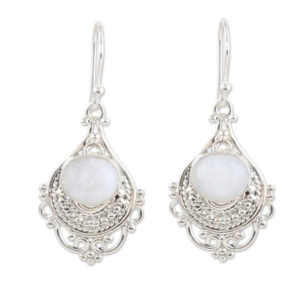 Alternate image for Traditional Dangle Earrings with Rainbow Moonstone Gems Celestial Joy