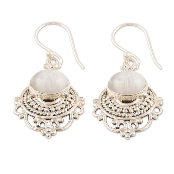 Alternate image for Traditional Dangle Earrings with Rainbow Moonstone Gems Celestial Joy