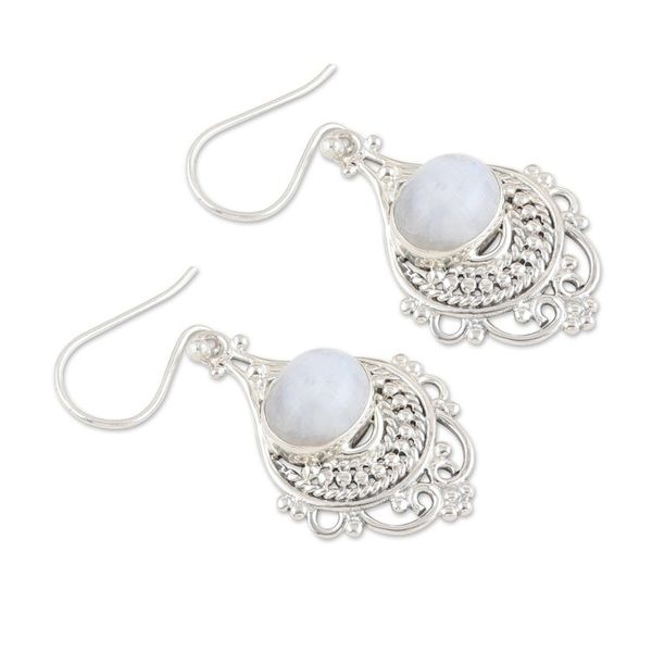 Alternate image for Traditional Dangle Earrings with Rainbow Moonstone Gems Celestial Joy