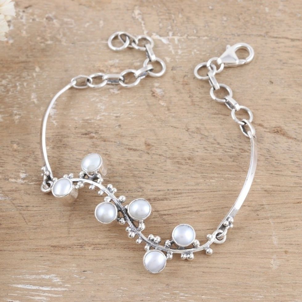 Sterling Silver Pendant Bracelet with Cultured Pearls 'Pearly Berries'