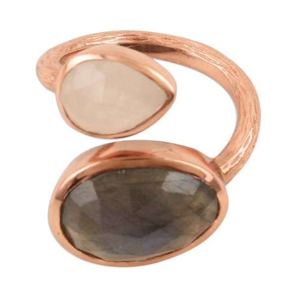 Alternate image for Gold-Plated Wrap Ring with Labradorite Rainbow Moonstone Sparkling Two