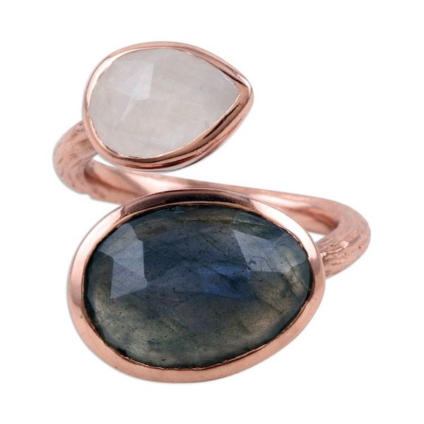 Alternate image for Gold-Plated Wrap Ring with Labradorite Rainbow Moonstone Sparkling Two
