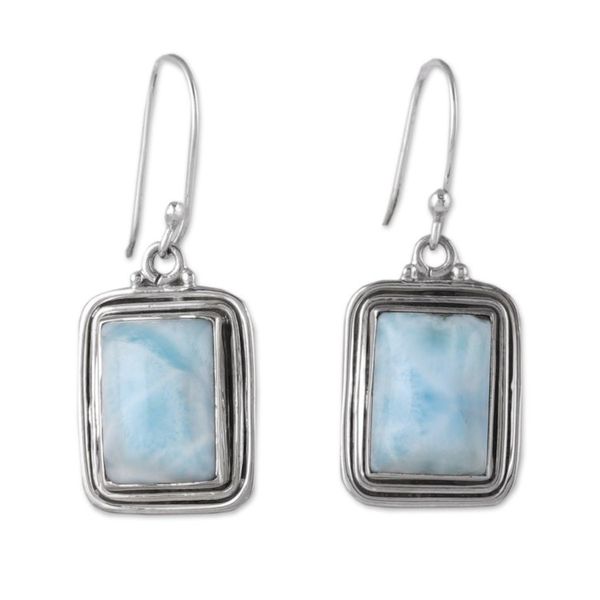 Alternate image for Polished Natural Rectangle Larimar Dangle Earrings Regal Geometry