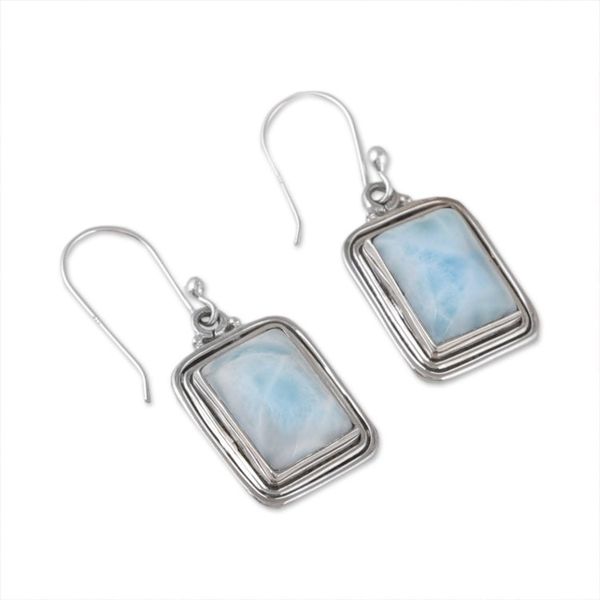Alternate image for Polished Natural Rectangle Larimar Dangle Earrings Regal Geometry