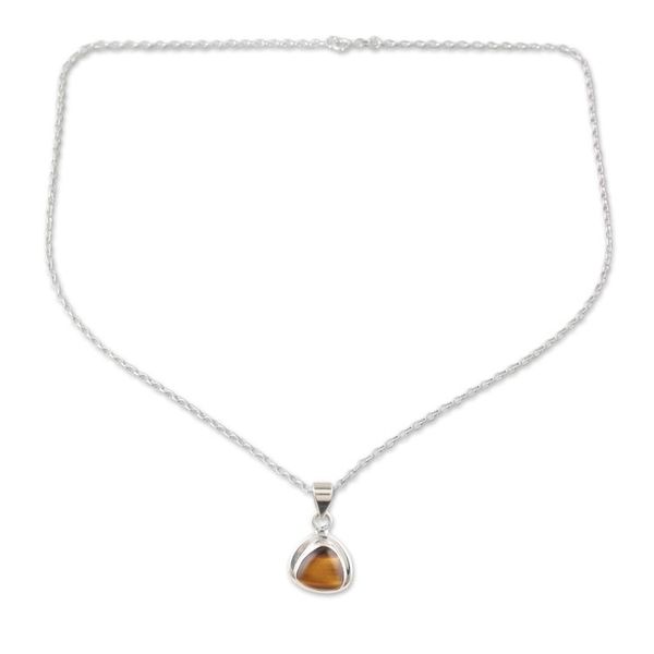 Alternate image for Polished Sterling Silver Pendant Necklace with Tigers Eye Courage Realm