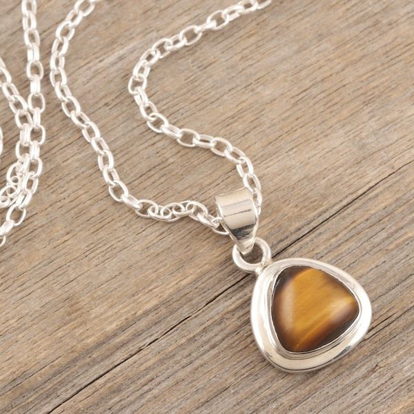 Alternate image for Polished Sterling Silver Pendant Necklace with Tigers Eye Courage Realm
