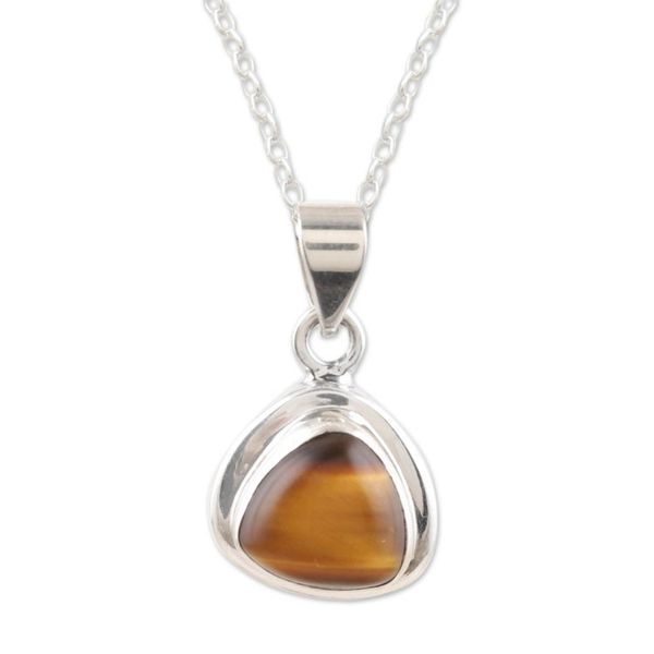 Alternate image for Polished Sterling Silver Pendant Necklace with Tigers Eye Courage Realm