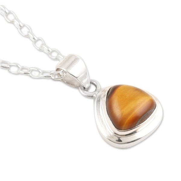 Alternate image for Polished Sterling Silver Pendant Necklace with Tigers Eye Courage Realm