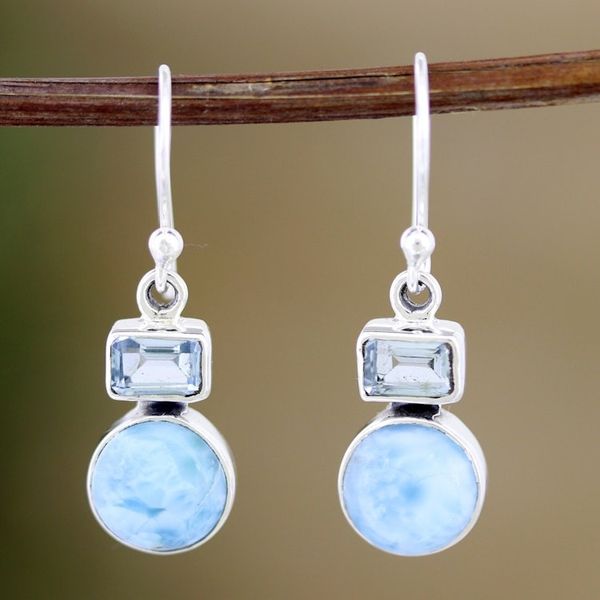 Alternate image for Blue Topaz and Larimar Dangle Earrings Crafted India Serene Alliance