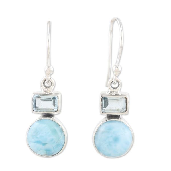Alternate image for Blue Topaz and Larimar Dangle Earrings Crafted India Serene Alliance