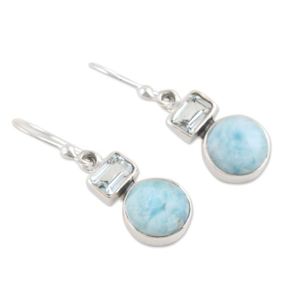 Alternate image for Blue Topaz and Larimar Dangle Earrings Crafted India Serene Alliance