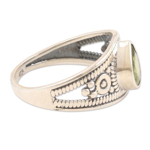Alternate image for Polished Sterling Silver Cocktail Ring with Natural Peridot Prosperity Drop