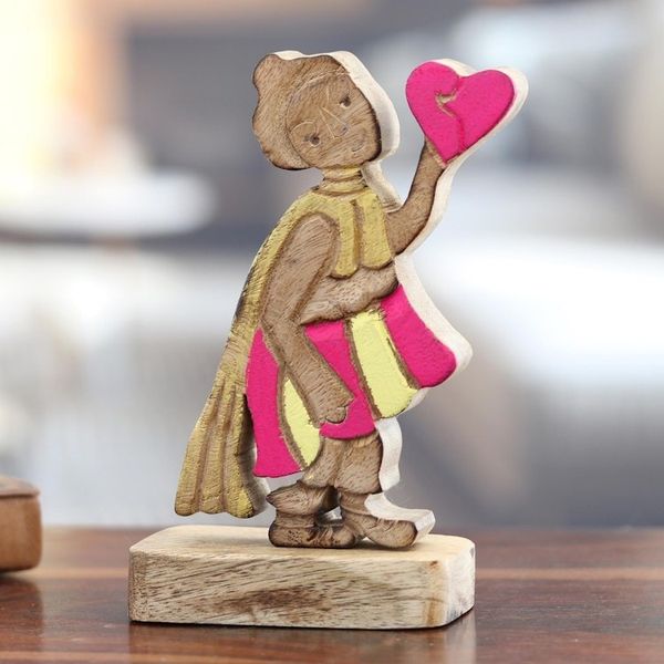 Alternate image for Hand-Painted Mango Wood Romantic Sculpture in Vibrant Hues Loving Messenger