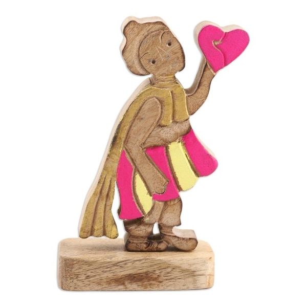 Alternate image for Hand-Painted Mango Wood Romantic Sculpture in Vibrant Hues Loving Messenger